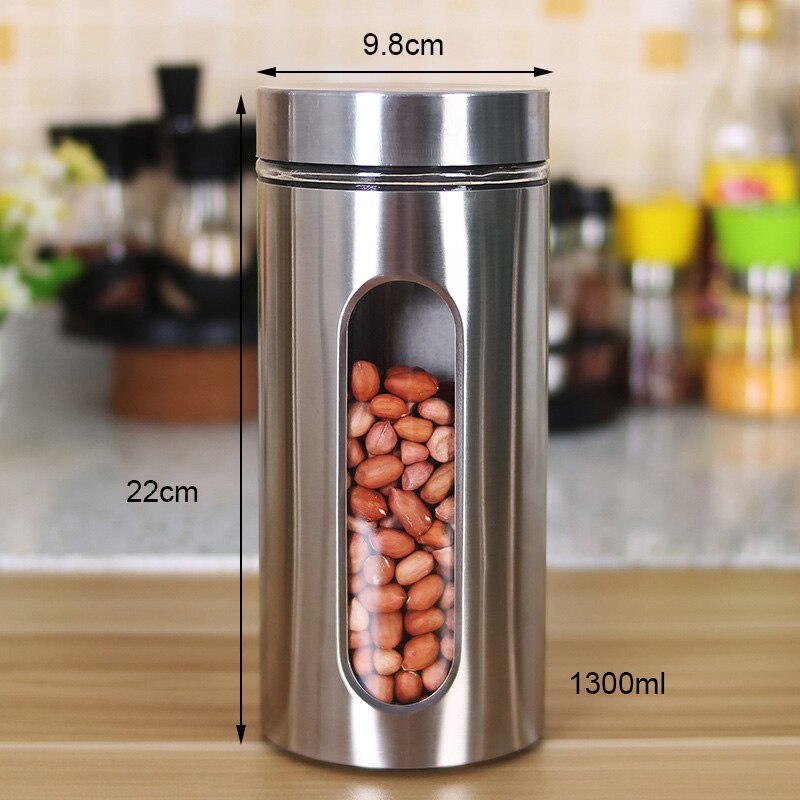 Tarro de comida para cocina, latas selladas de vidrio para el hogar cubierto con jarra transparente, almacenamiento de granos misceláneos, latas de acero inoxidable