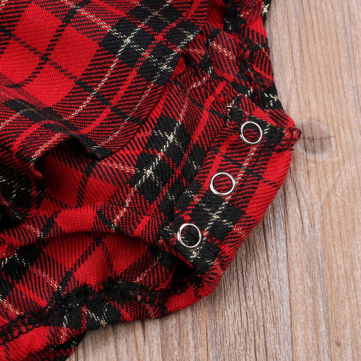 Noël 0-24 mois bébé filles garçons barboteuses + bandeau 2 pièces costume Plaid imprimé volants manches courtes dos nu combinaisons de noël
