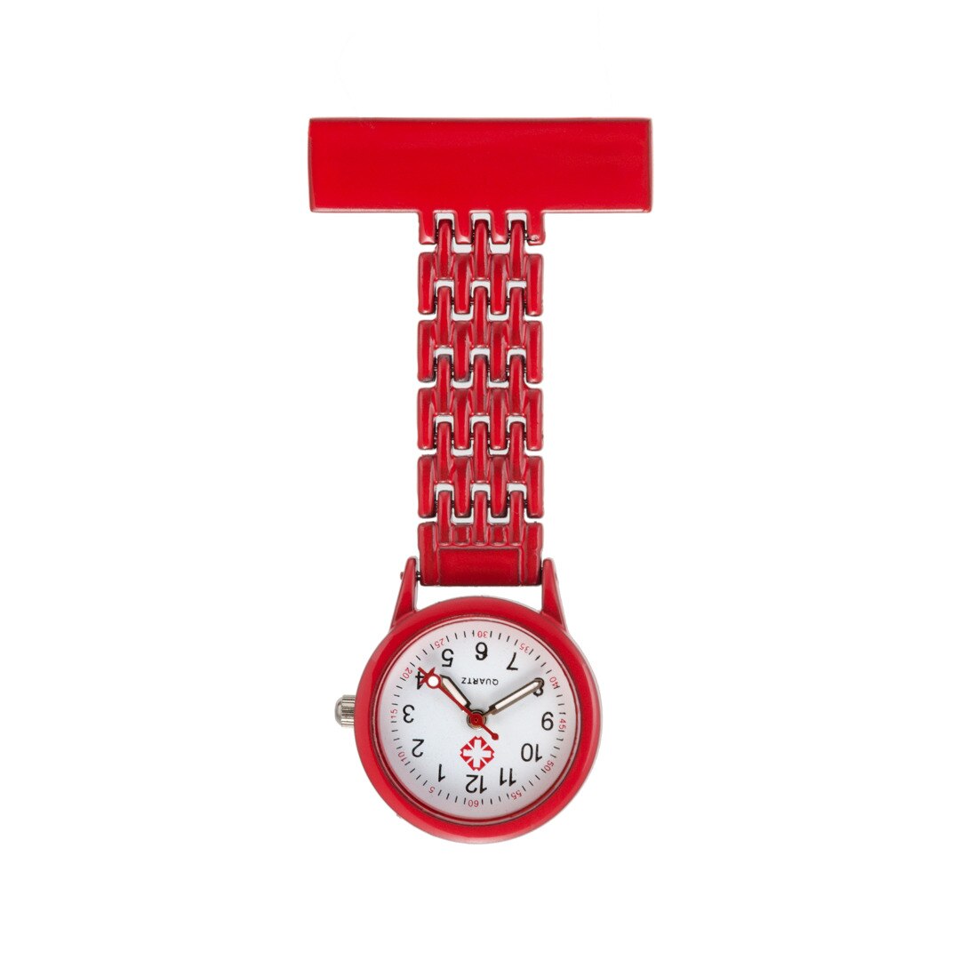 Shellhard legering rund skivestift på lomme broche fob analog quartz sygeplejerske ur guld ure mænd kvinde relogio de bolso: Rød
