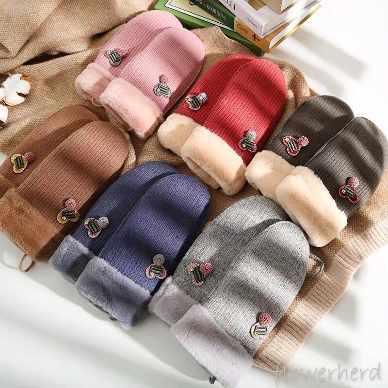 Handschuhe Winter Damen Plus Samt Dicke Warme Nette Schüler eins Frauen Herz Handschuh Neue Jahr draussen Hängen Nacken Handschuhe wolle
