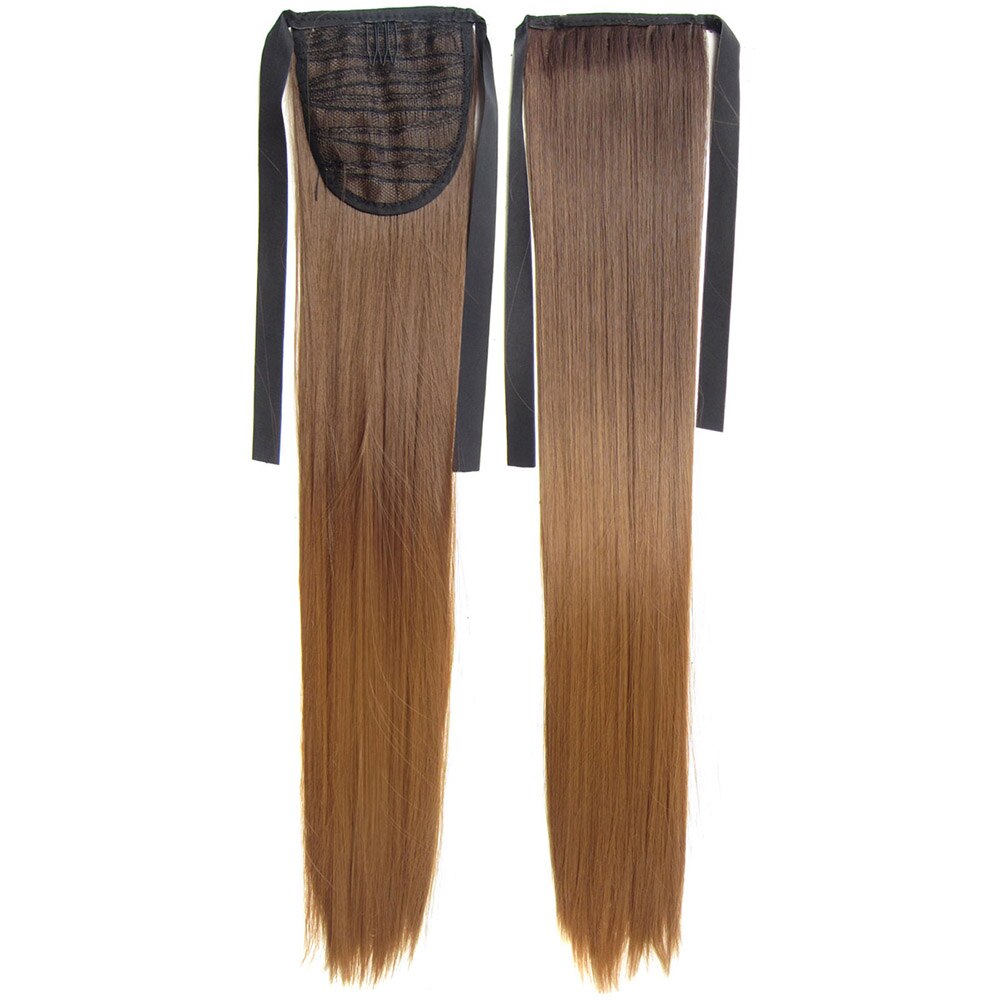 Delice-coletas largas y rectas con degradado para mujer, coletas con Clip en cinta sintética marrón: 8T27