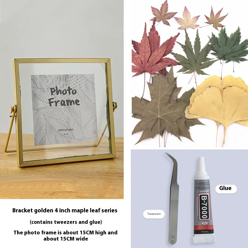 DIY Double-Sided Transparent Glass Picture Frame for Dried Flowers Handmade Home Decor Display Stand Decorative Photo Frame: black