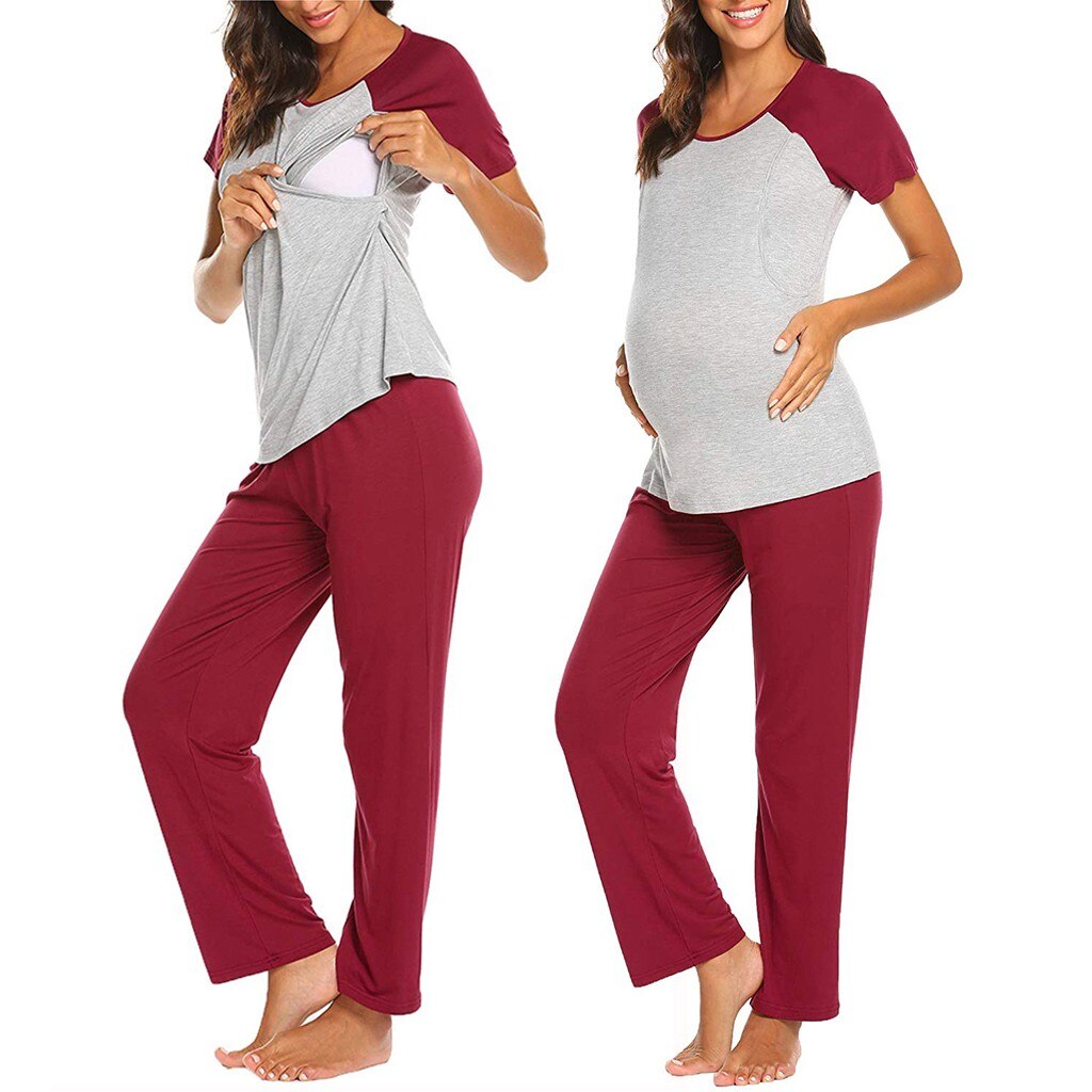 Amme pyjamas sæt kvinder natkjole til fodring toppe & bukser nattøj pyjamas dæmpning graviditetstøj til gravide 12nd. maj