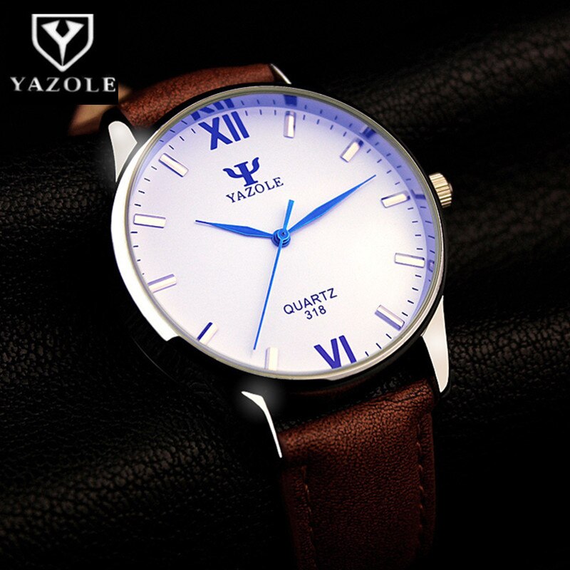YAZOLE Blauw Glas Horloge Mannen Horloge heren Horloge Waterdichte Lederen Heren Horloges Klok reloj hombre relogio masculino
