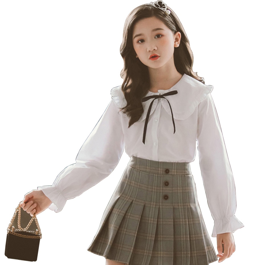Blouses For Girls White Blouses For Girl Long Sleeve Children's Shirts For Girl Teenage Clothes For School For Girl 6 8 10 12 14