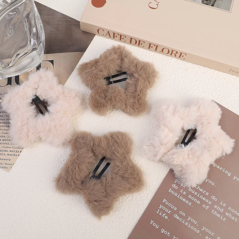 Ins Korean Plush Star Hair Clips for Women Girls Y2K Sweet Fluffy Star Hairpins Barrettes Hair Accessories Headwear
