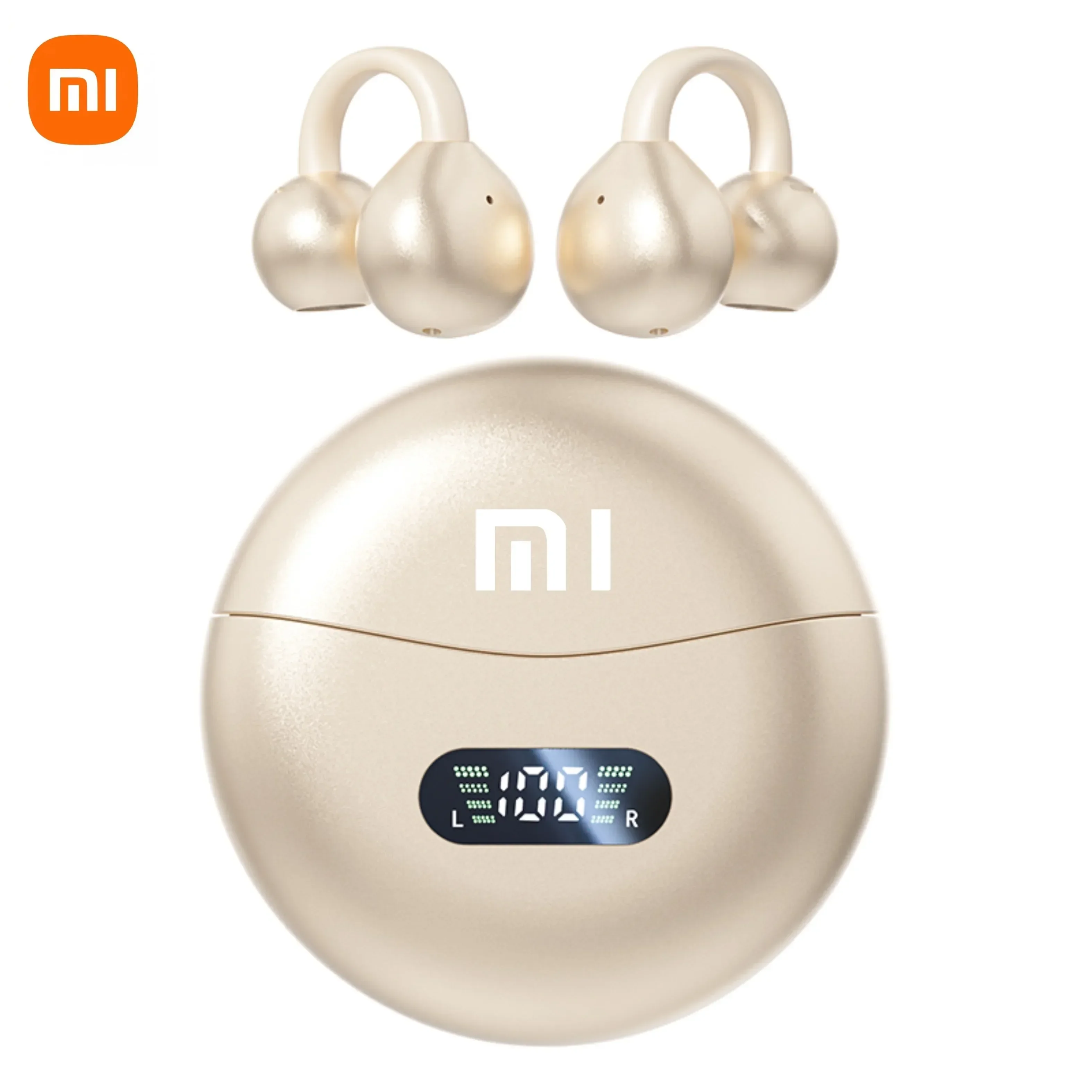 Xiaomi sem fio condução óssea alta fidelidade bluetooth 5.4 fones de ouvido clipe no ouvido com microfone display digital à prova dwaterproof água esporte: Bege
