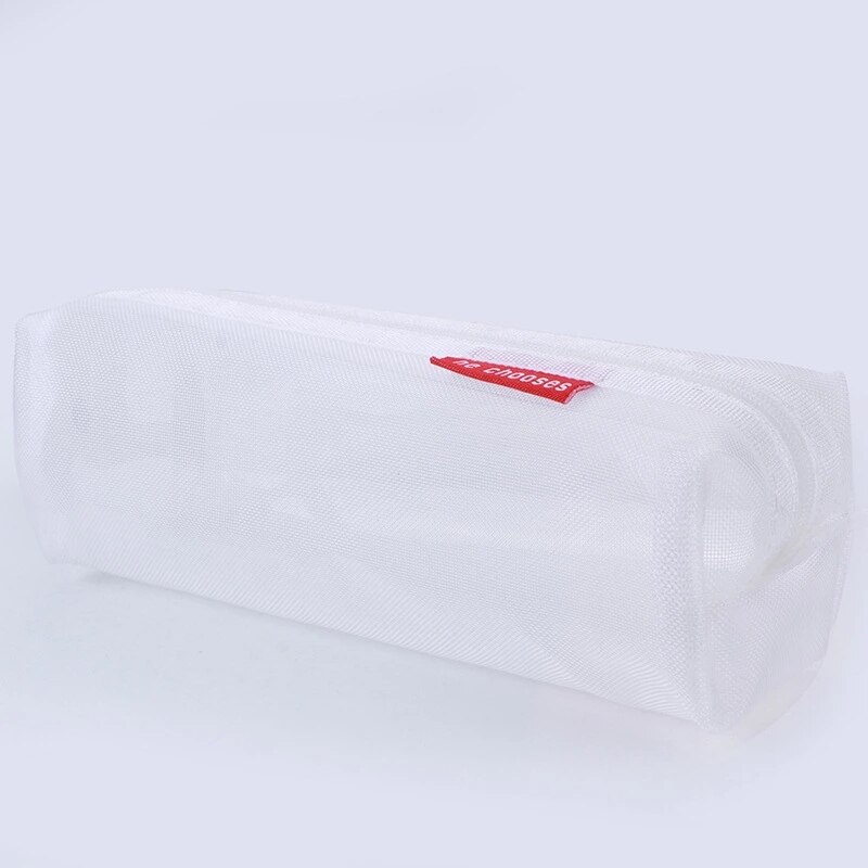 Black Transparent Nylon Pencil Case for School Mesh Pencil Bag Large Capacity Pen Box Pencilcase Stationery School Office Supply: White