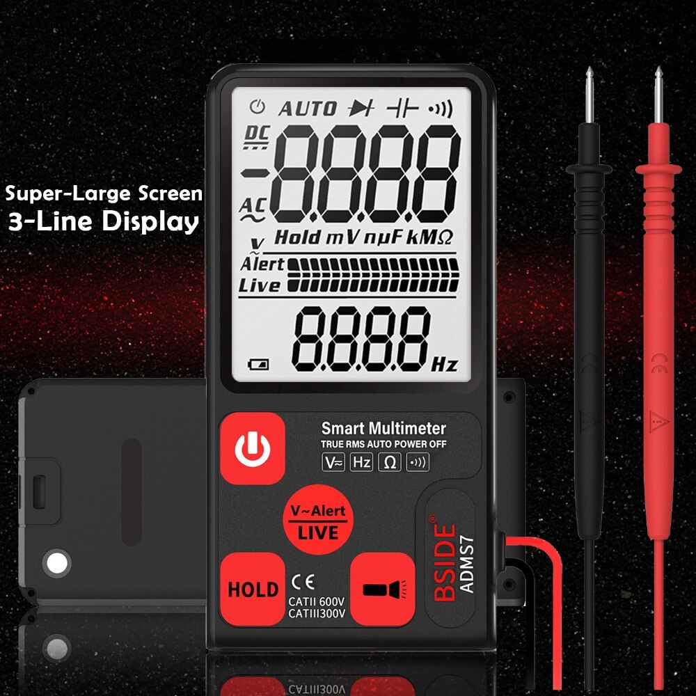 ADMS7 Spannung Tester 3,5 ''Große LCD Digital Smart Multimeter 3-Linie Display TRMS 6000 Zählt DMM mit Analog balken