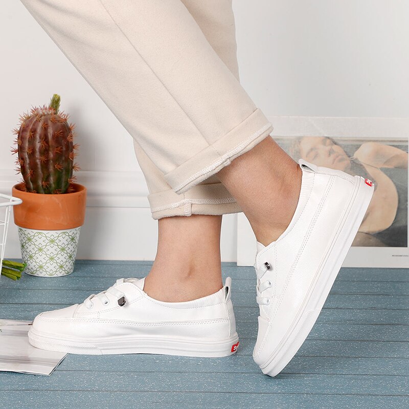 Dames zachte leren sneakers witte schoenen flats pu canvas loafers comfort veter casual zomer vrouw gevulkaniseerde zomer mocassins