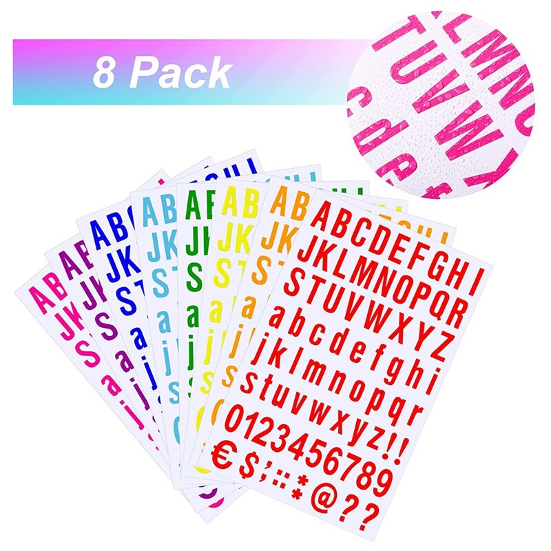 8 Sheets Self Adhesive Vinyl Letters Numbers Kit Waterproof Mailbox Numbers Sticker (1 Inch 8 Colors Set)