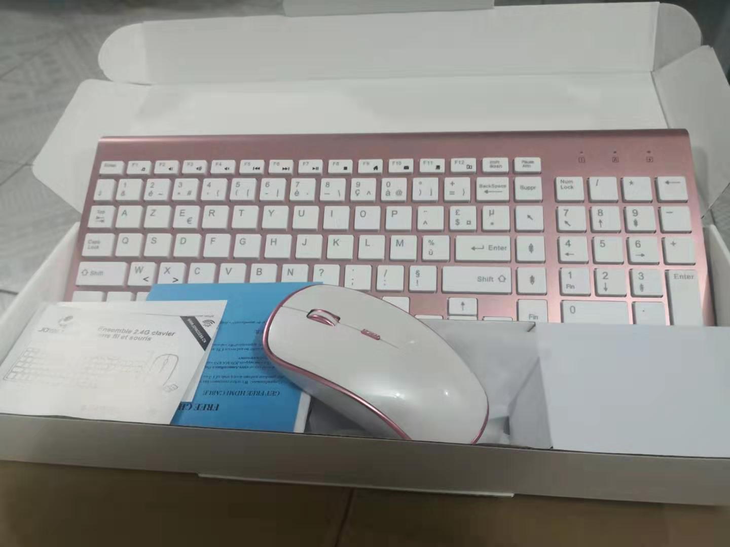 Wireless Keyboard and Mouse Suite USA / FR (AZERTY) pink Keyboard is Suitable For Mac Windows UNIX System USB Plug And Play