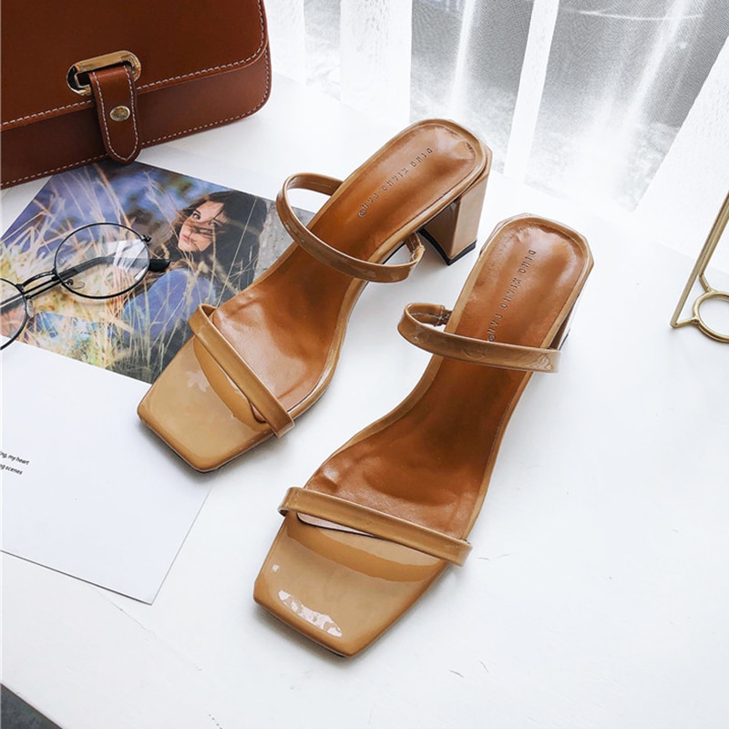 Moxxy Dames Sandalen - Vierkante Neus Slippers - Medium Hakhoogte - PU & Rubber