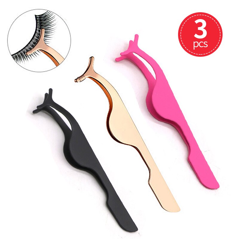 2/3/5Pcs Falsche Wimpern Pinzette Gefälschte Wimpern Applikator Werkzeuge Wimpern Verlängerung Curler Nipper Make-Up Wimpern pinzette Clip: Style H-3PCS