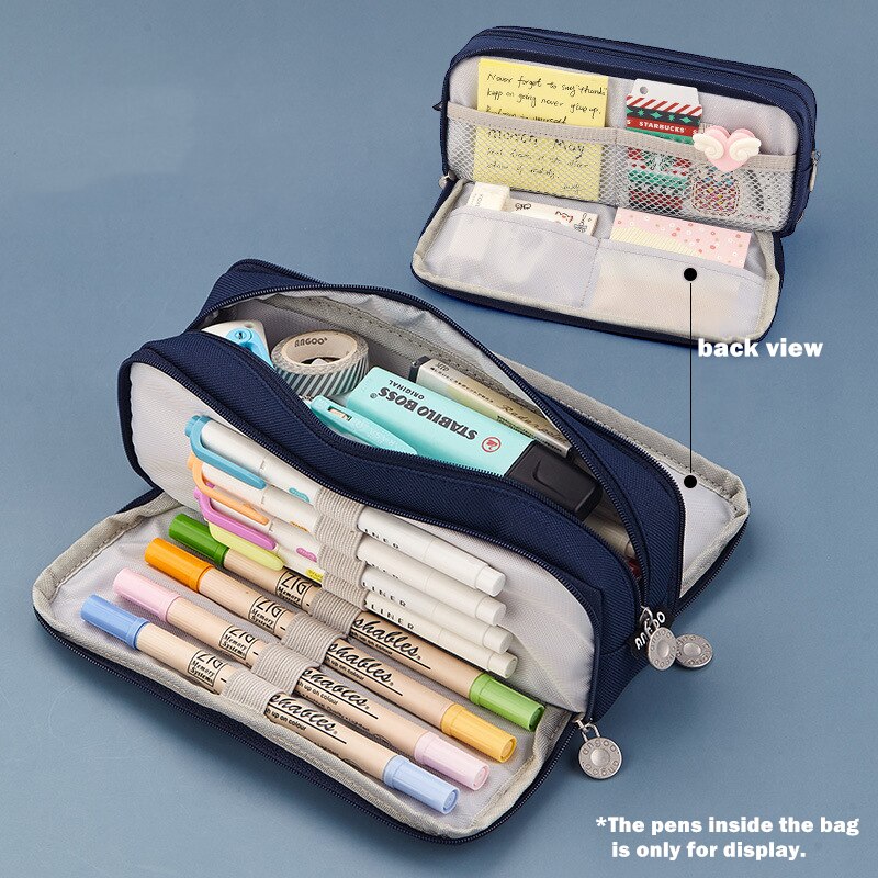 Angoo Double Sided Pen Bag Pencil Case Special Macaron Color Dual Canvas Pocket Storage Bag Pouch Stationery School Travel A6899: Deep blue