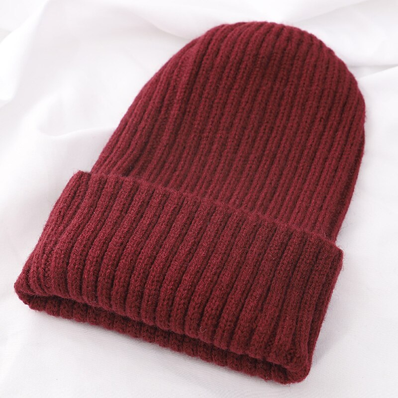 Kvinder vinter varm hue uld strik hue hatte kvinde hue behagelig bomulds kasket slouchy beanie hække kasket flere farver: Vin -1