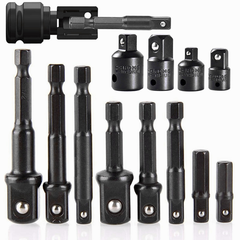 12-teiliges Schlagschrauber-Adapter- und Reduzierstück-Set, Verlängerungsset, Steckdosenbohrer-Adapter, umwandelt Bohrmaschine in Hochgeschwindigkeits-Mutternschrauber, 1/4