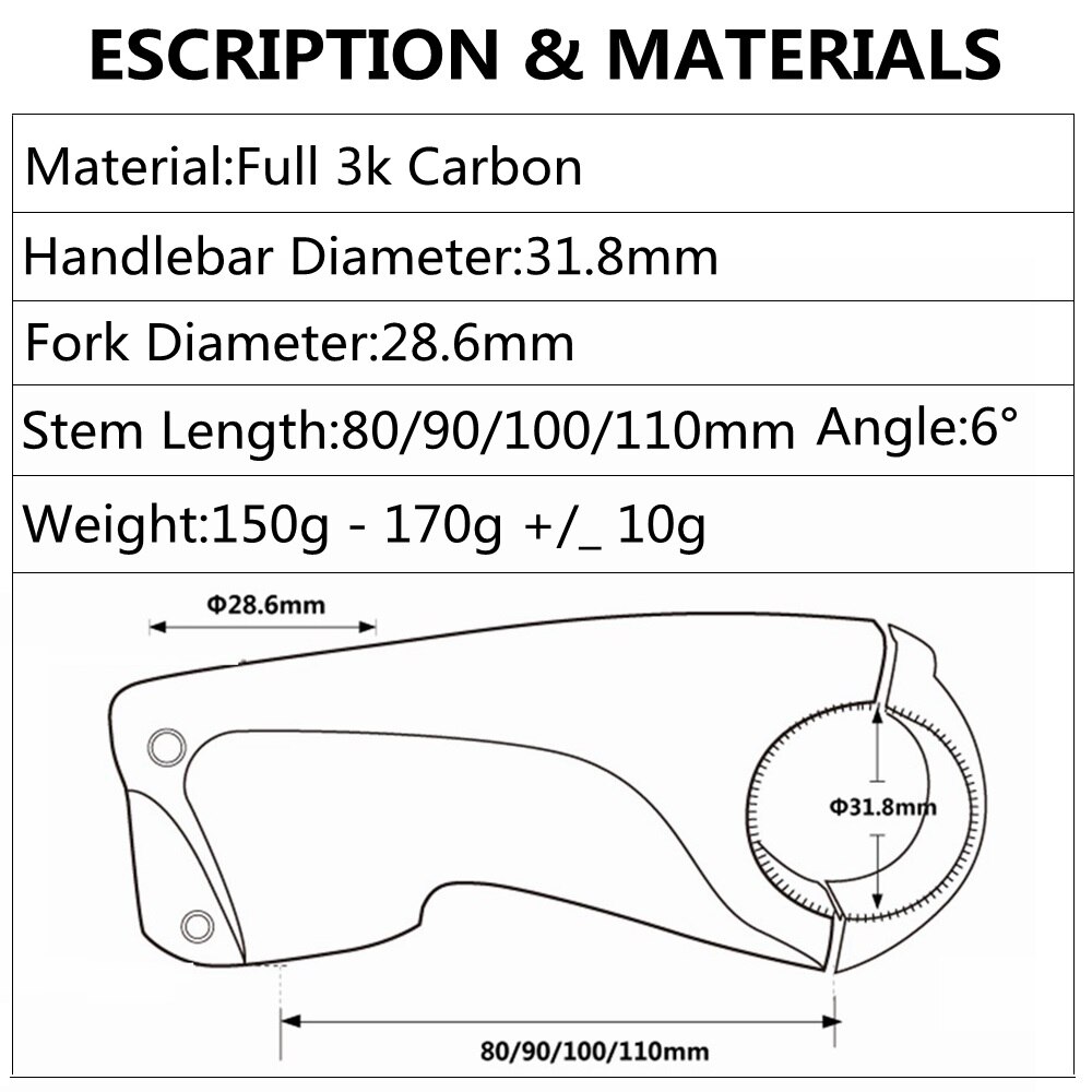 TOMTOU-eje de carbono 3k, ultraligero, para manillar de bicicleta de carretera, 31,8mm, tenedor de bicicleta de montaña, 28,6mm, rojo-T96U58