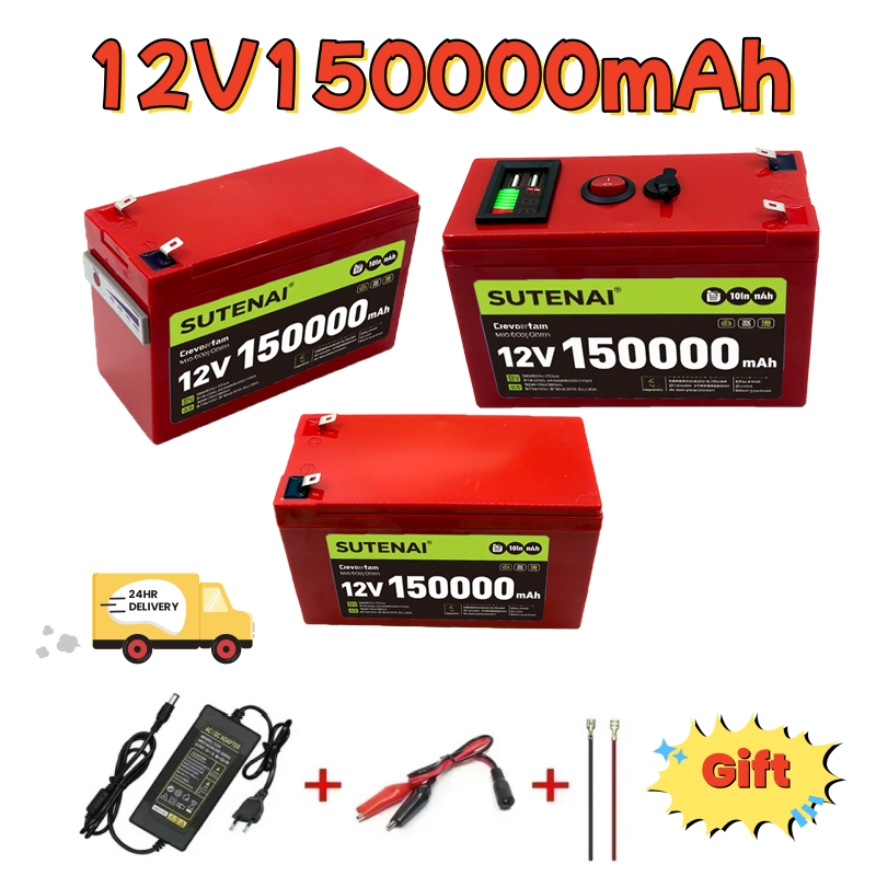 12V 150Ah 18650 Litiumbatteri Oppladbart - Solenergi Elbil + 12.6V 3A Lader