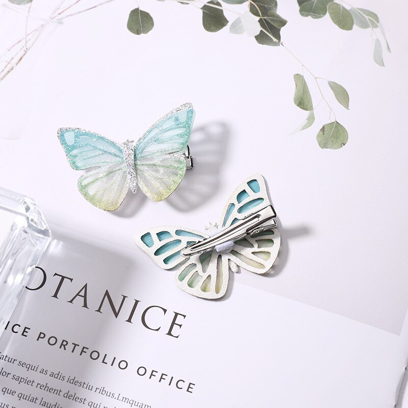 2PCS/Set Baby Fairy Shining Butterfly Hairpins Sequins Hair Clips Barrettes Colorful Clip Kids Party Wedding Cosplay Photography