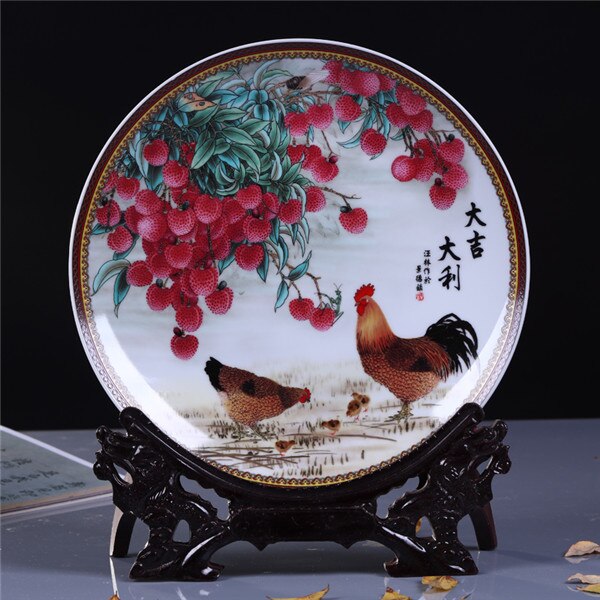 plato para colgar de cerámica de estilo chino Placa de reconocimiento de Arte de porcelana para Living Room Hotel: chicken family love
