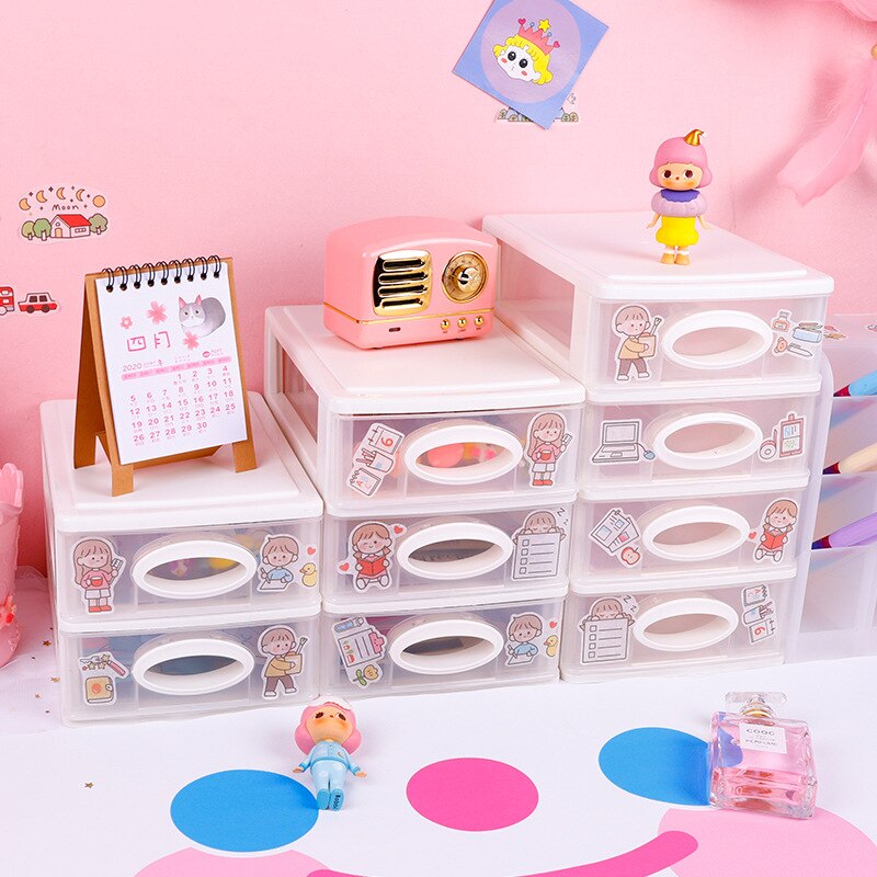 Yisuremia Transparent Desktop Organizer 2/3/4 Layers Plastic Makeups Pens Desk Storage Box School Stationery Holder