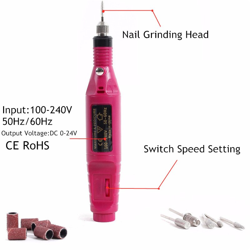 Torno uñas Máquina pulidora de uñas portátil, 30W, 20000RPM, lima de uñas eléctrica, pedicura, conjunto de herramientas para manicura, accesorios de uñas