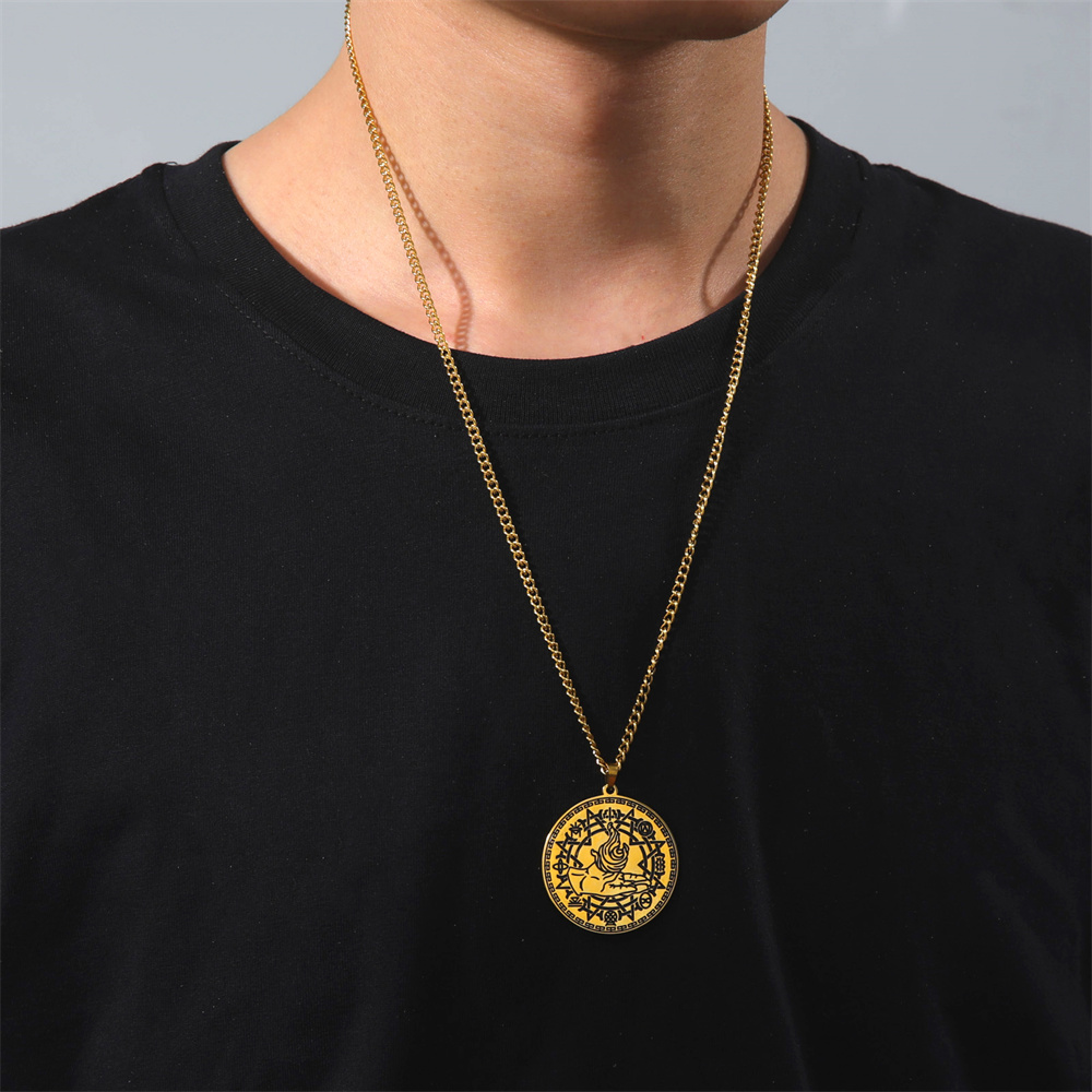 EUEAVAN Magia alchimia fuoco simbolo collana con ciondolo collane con ottogramma geometrico sacro in acciaio inossidabile per gioielli con amuleto da uomo