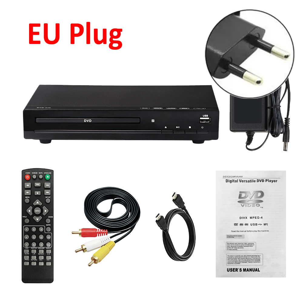 Reproductor de DVD WOOPKER M238 HD 1080P reproductor de discos con Control remoto compatible con USB MP3 MP4 reproductor de DVD en casa para proyectores de TV ordenador: Oro