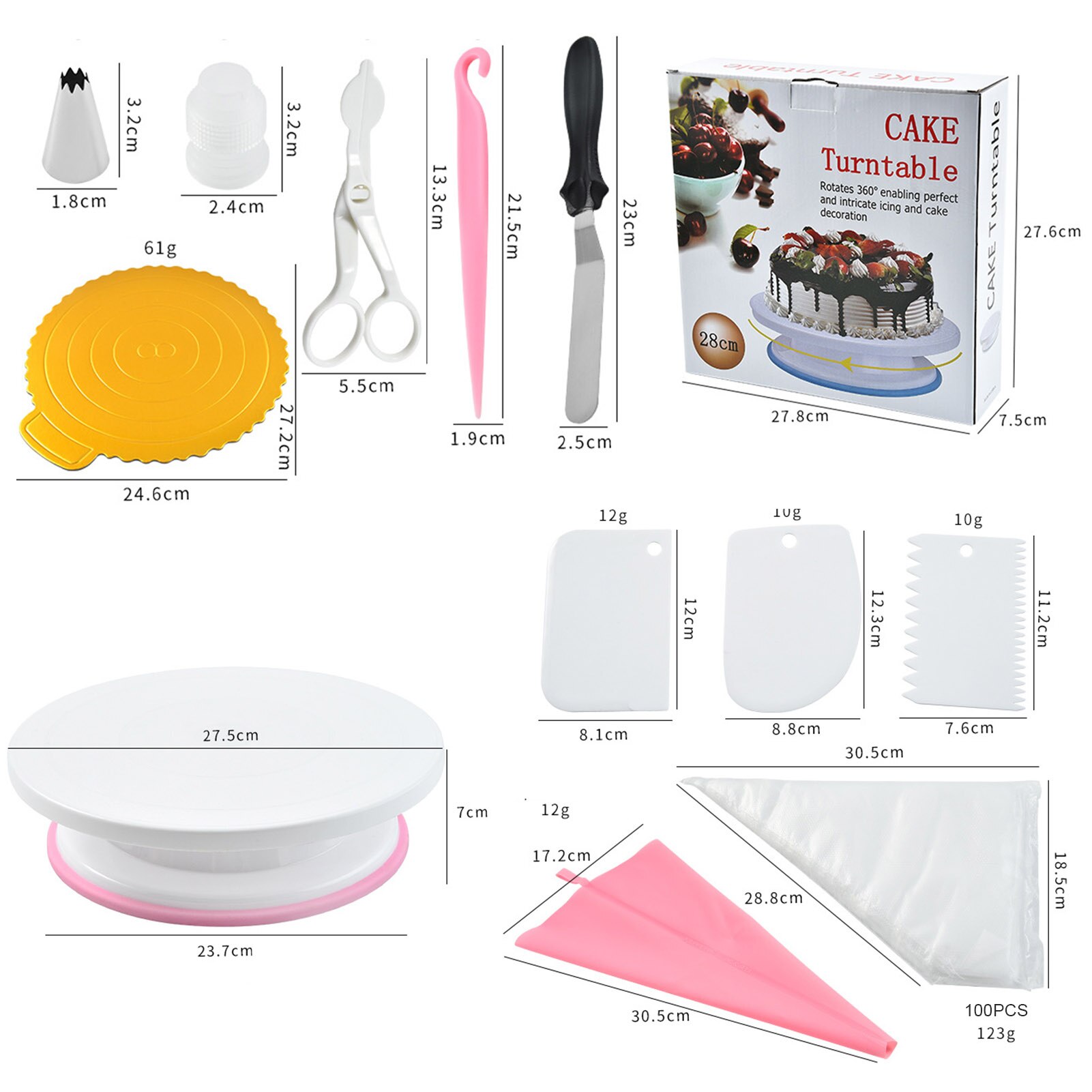 DIY Cake Turntable Set Decorating Pastry Baking 35 Pieces Mould Piping Nozzle Rotary Table Bakeware Confectionery Accessories