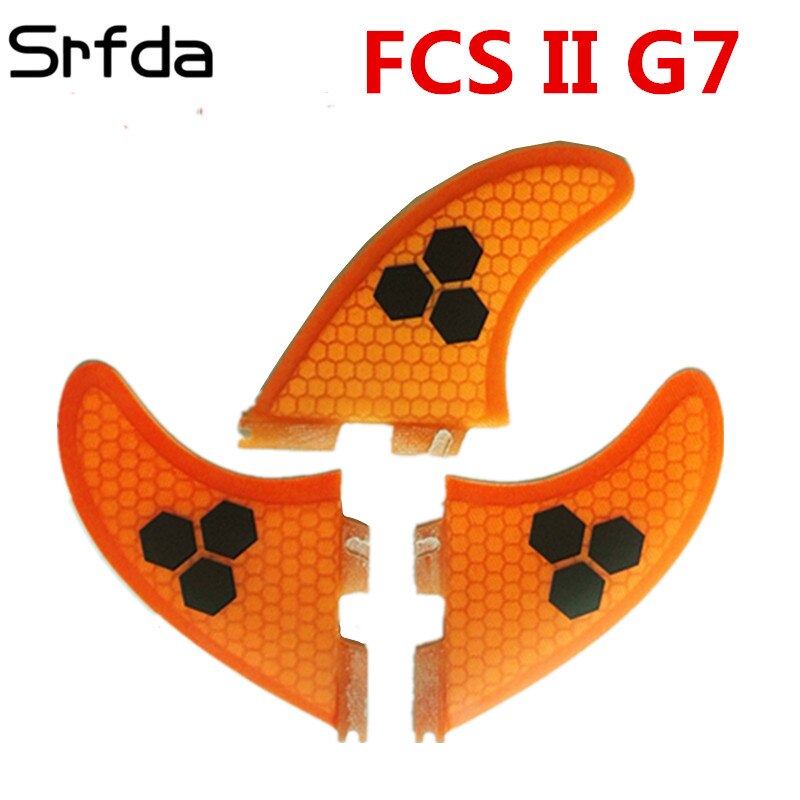 SRFDA surf fin for FCS II box fins with fiberglass honey comb material for surfing L-size G7 3pcs/set surfboard fin: Orange