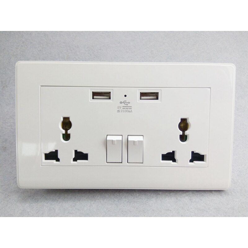 International Universal Plug Socket 2.1A Usb Wall Switch Socket 3 Holes Dual Usb Port Power Charger Outlet Panel