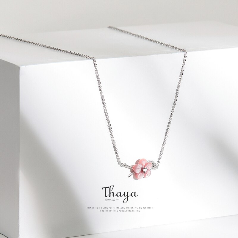 Thaya Rosa Weiße Blume Sets Natürliche shell 925 Sterling Silber Ohrringe Halskette Armband Sets für Frauen Schmuck: Pink necklace