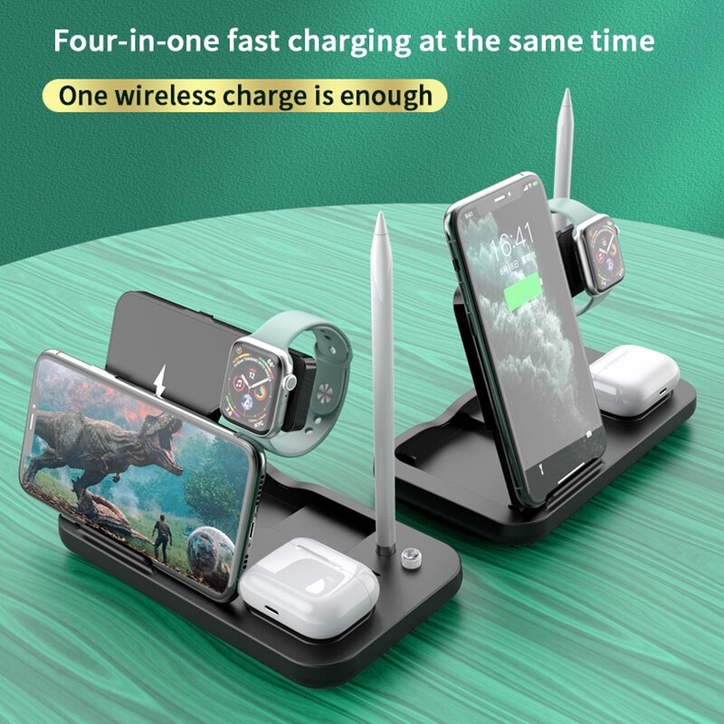 4in1 15W Wireless Charger Fold Stand for Apple Watch 5 4 3 2 iPhone 11 Airpods Pro Pencil Multifunction Wireless Charging Holder