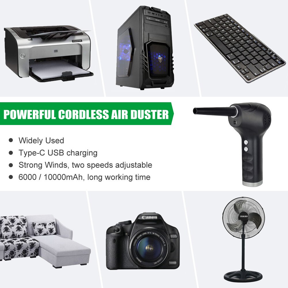 Draadloze Air Duster 6000/10000Mah Gecomprimeerd Usb Dust Blower Oplaadbare Kan Stofdoek Voor Toetsenbord Camera Cleaning