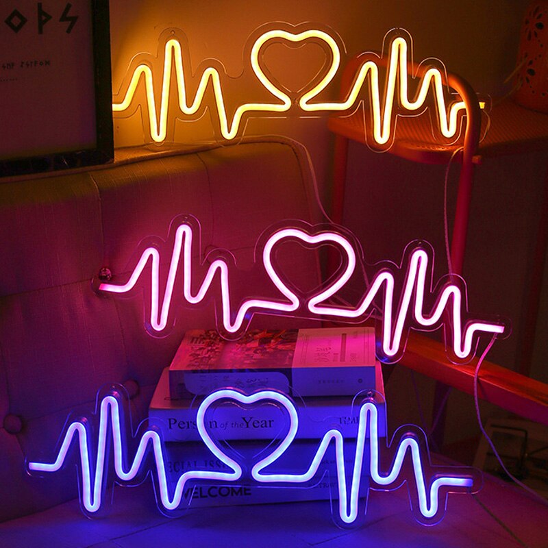 Hartslag Neon Sign Licht Led Liefde Logo Lamp Bruiloft Lighing Backplane Bekentenis Kerst Decor Achtergrond Muur Usb Aangedreven