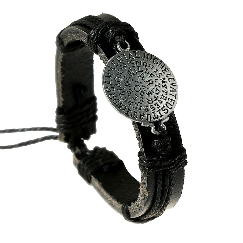 Zwarte Ronde Legering Retro Vintage Etnische Casual Handgemaakte Geweven Lederen Armbanden Mannen Vrouwen Sieraden Accessoires