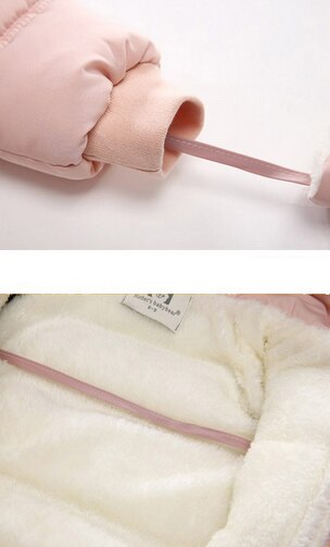 Baby jenter gutter glidelås jumpsuits med hansker, vinter romper jumpsuit romper antrekk