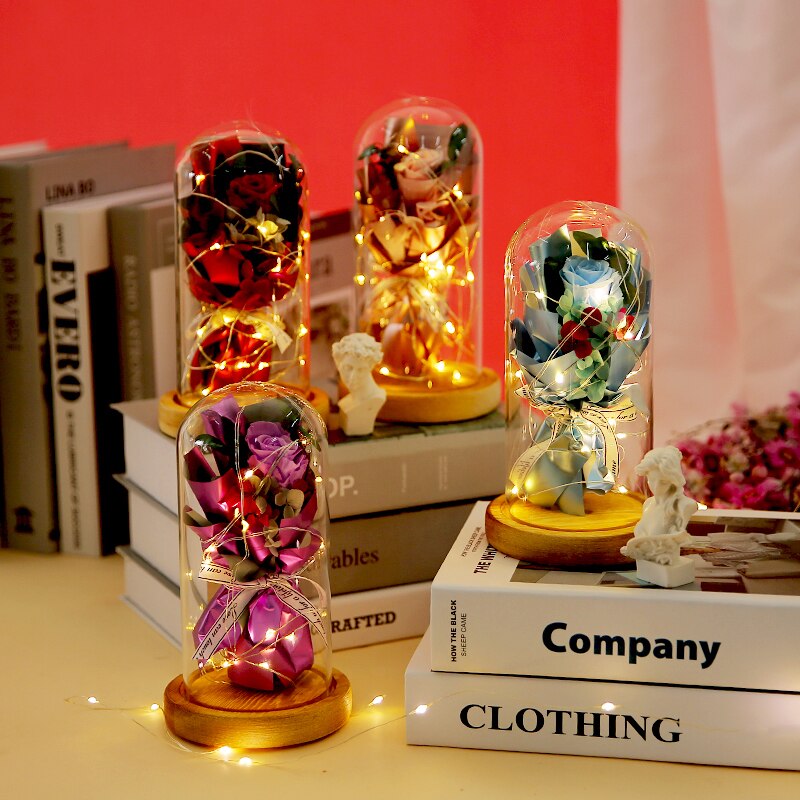 Rose space kunstige blomster tørrede blomster rød rose i glasæske boligindretning fest valentinsdag jul bryllup pige