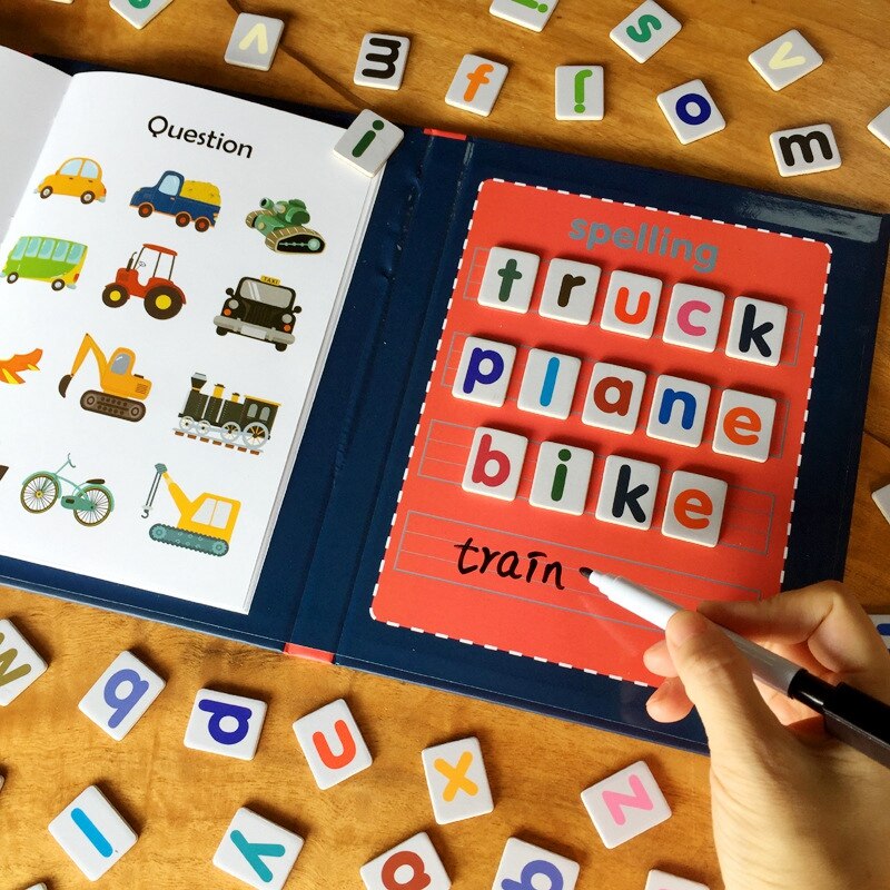Libro magnético 3D para niños, juego de escritura con letras del alfabeto inglés, tarjetas de Educación Temprana, juguetes de escritura para bebés