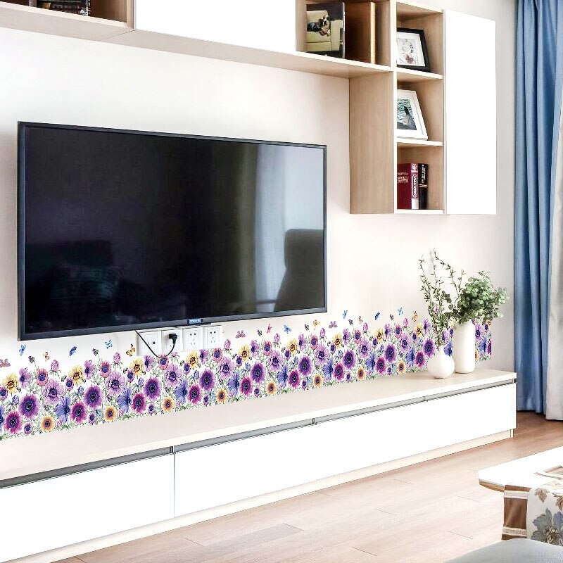 anemon kwiaty motyl listwy przypodłogowe naklejki sypialnia salon zdejmowane ozdobne naklejki ścienne