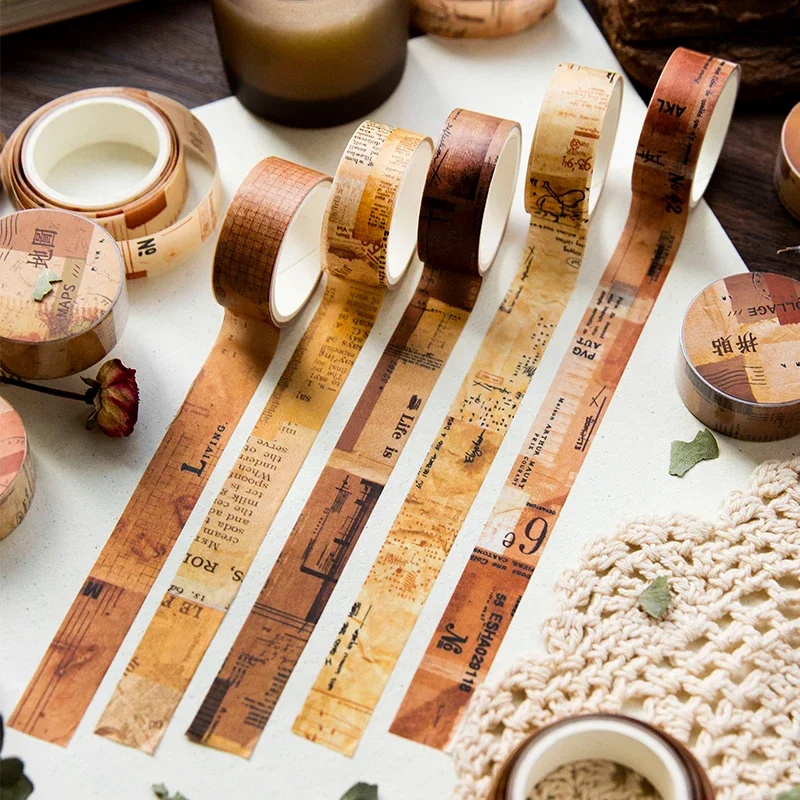15mm*2m vintage washi-papirtapes retro gammelt papir dekorativt klæbebånd gør-det-selv scrapbooking klistermærke etiket brevpapir