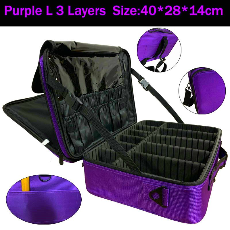 2020 professionale Organizzatore Cosmetico Del Sacchetto Le Donne di Viaggio Make Up Custodie Grande Capacità di Cosmetici Vestito Custodie Per Il Trucco di Bellezza Caso: Purple L 3 Layers