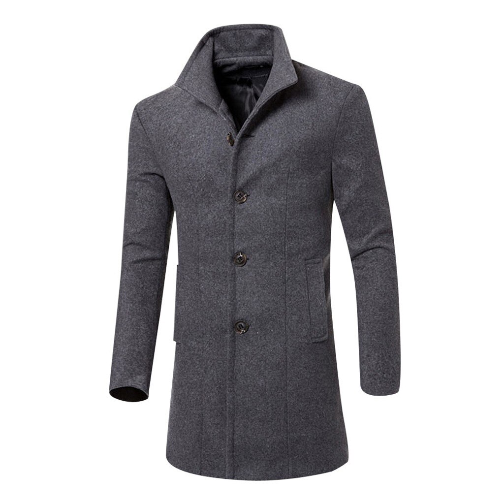Abrigo coreano de mezcla de lana para hombre, chaqueta para hombre, abrigo cálido para invierno, gabardina, ropa larga, sobretodo inteligente, abrigo cálido para hombre: Gris / XXL