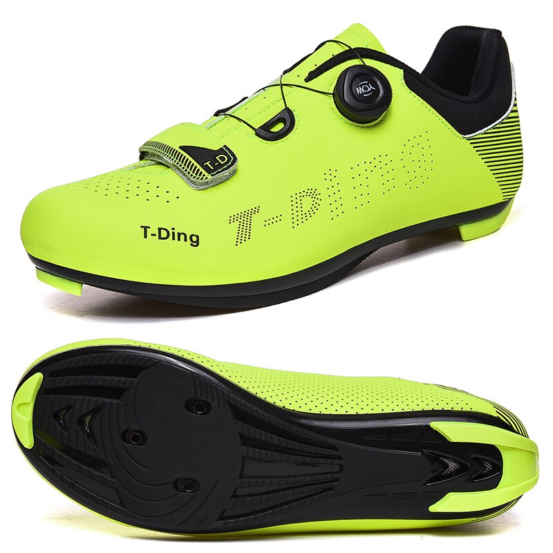 Männer Rennrad Schuhe Fahrrad Turnschuhe Anti-Unterhose Atmungsaktive Radfahren Schuhe selbst-Verriegelung Triathlon Sportschuhe Zapatos Bicicleta: T011-Grün / 10,5