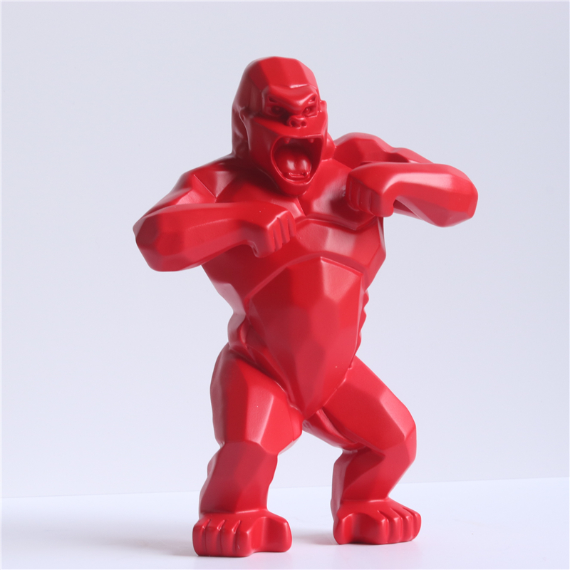 Statue de roi Kong avec baril en résine de 20cm, décoration pour la maison, gorille, bureau, salon, sculpture en noir et blanc: 05