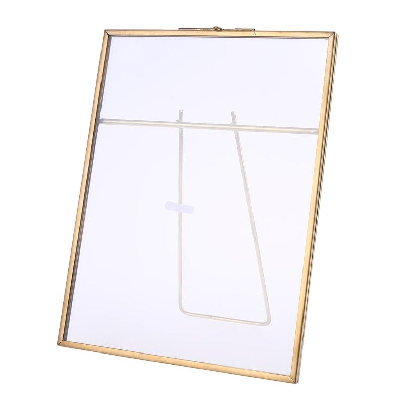 Gold Floating Metal Glass Photo Frame Desktop Wedding Pictures Portrait Display: B