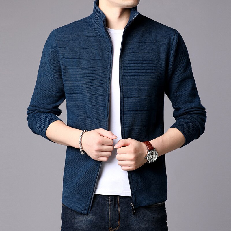 Windbreaker jakker herre mandarin krave cardigan street style trend overfrakke slim fit casual frakke herre tøj: Blå / Xxxl