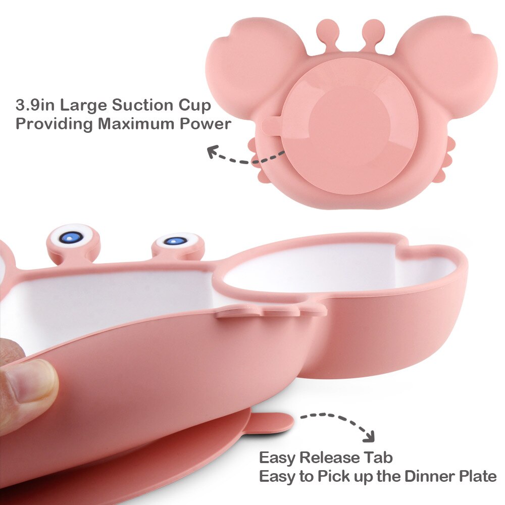 Crab Suction Cup Plate Dispensing Silicone Baby Dishes Set Children's Spoon Compartment Kids Tableware Feeding Kit Food Bowl