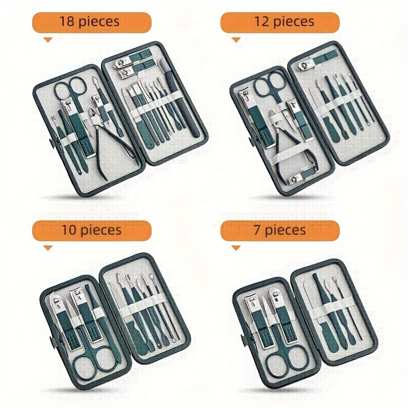 Kit para el cuidado de las uñas, juego de manicura y pedicura de acero inoxidable, cortaúñas con estuche de viaje, 7/10/12/18 piezas